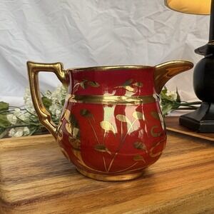 Cumbow China Red Gold Luster Creamer Pitcher #35 USA Art Nouveau 2.5" Vintage